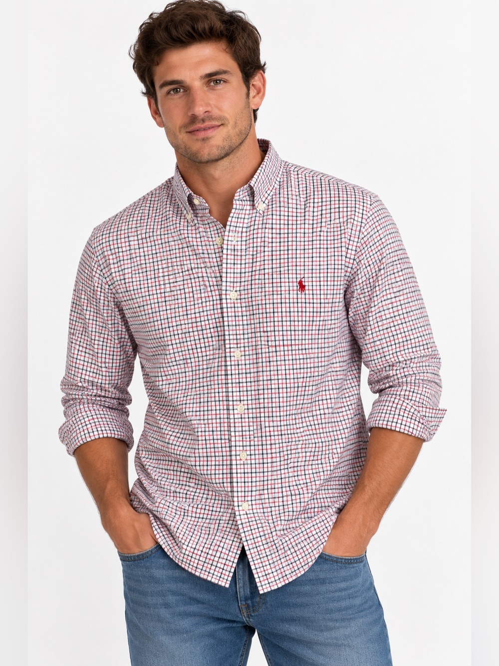 Ralph Lauren Classic Fit Men’s Large Red Black Check Plaid Button Down Shirt